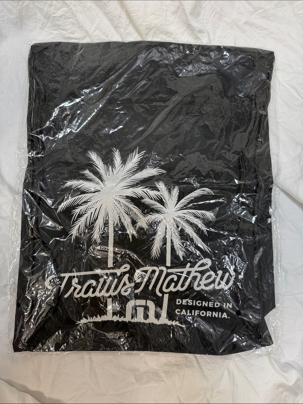 NWT Travis Mathew Black Palm Tree Golf/Gym/Travel Drawstring Cinch Bag